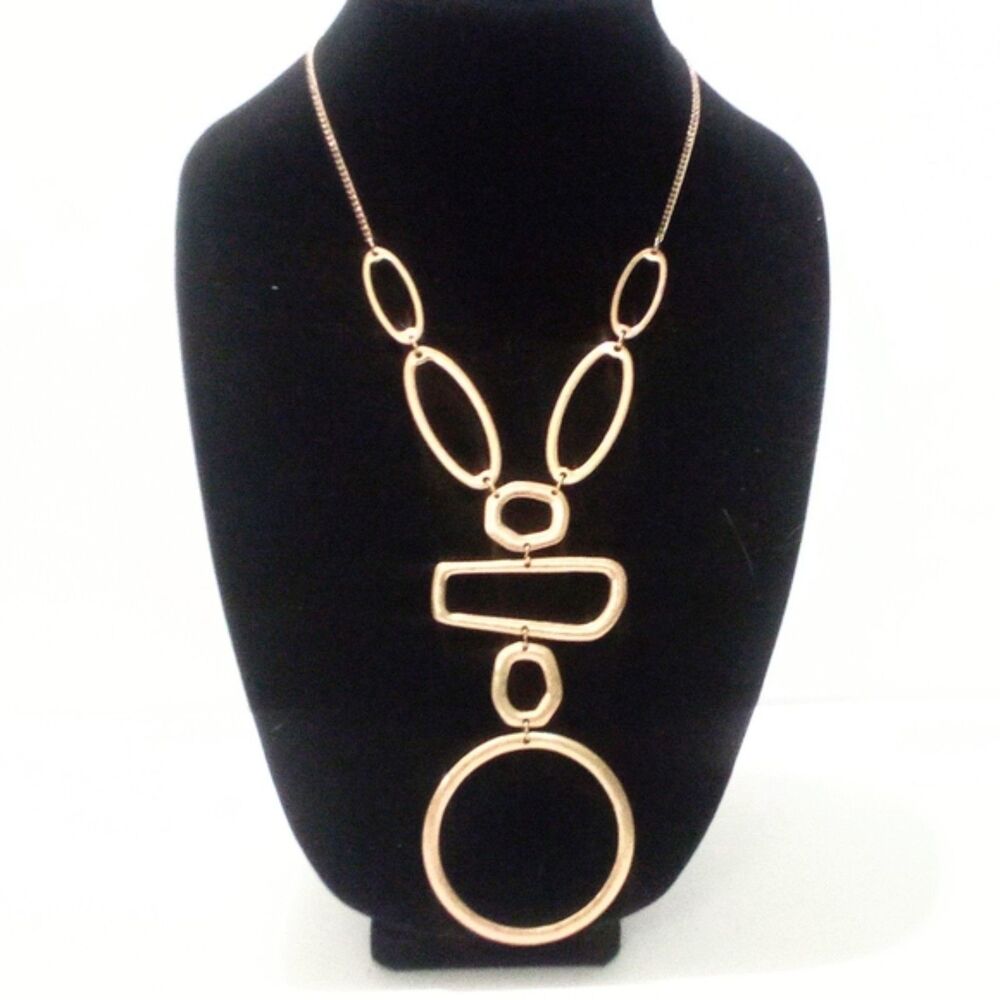 C 1945 Gold Tone Modernist Y Drop Statement Necklace